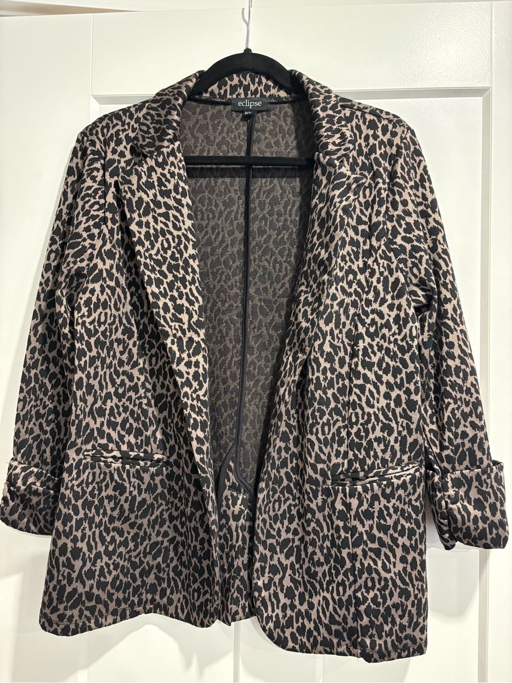 Eclipse Leopard Print Open-Front Blazer in Taupe and Black